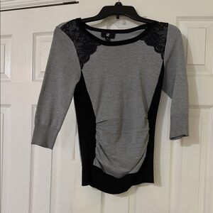 No Boundaries Gray and Black Lace-Accent Ruched Tunic